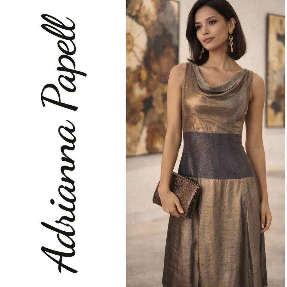 ADRIANNA PAPELL Metallic Colorblock Sleeveless Dress‎ Artful Elegant Chic Museum